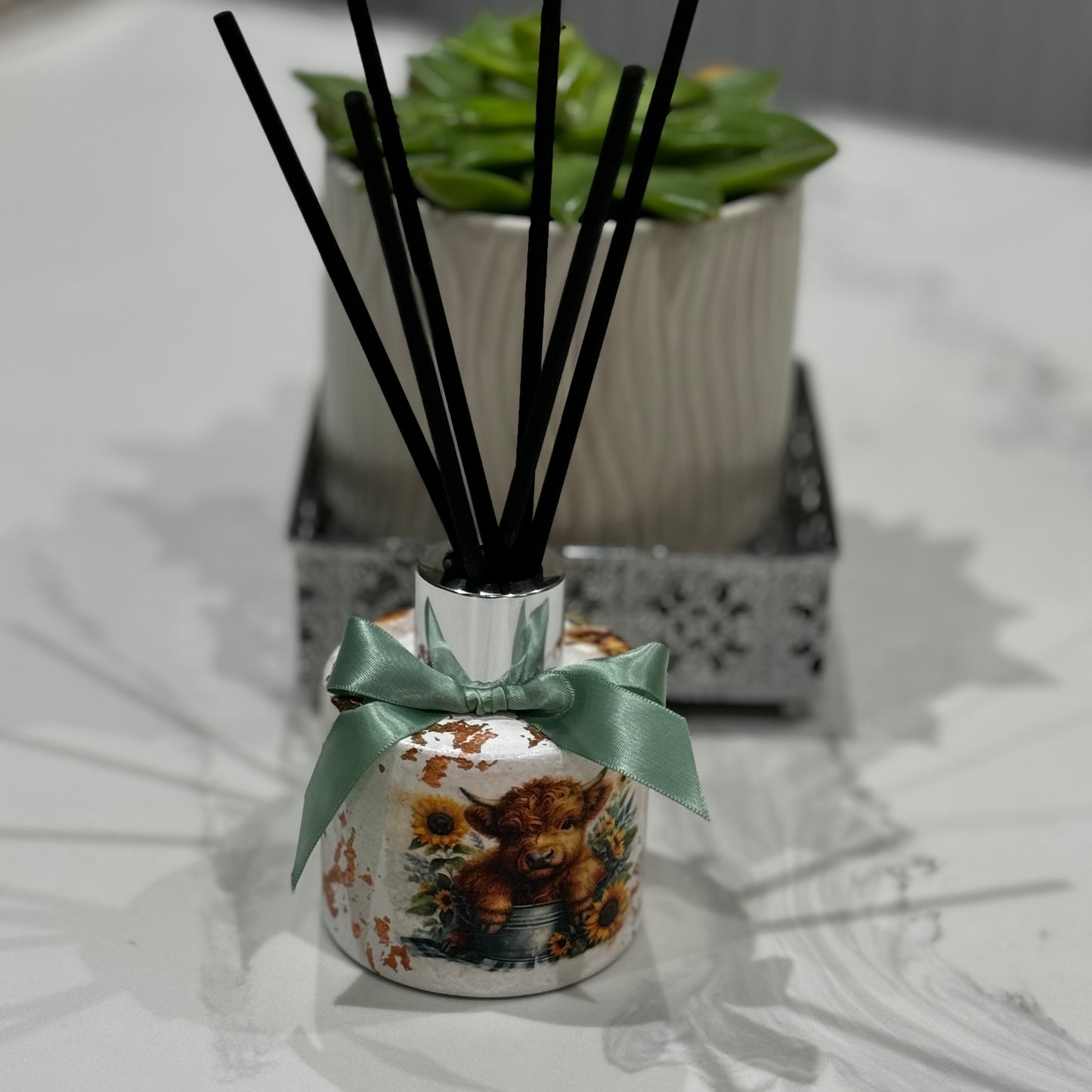 Sunflower highland cow design reed diffuser