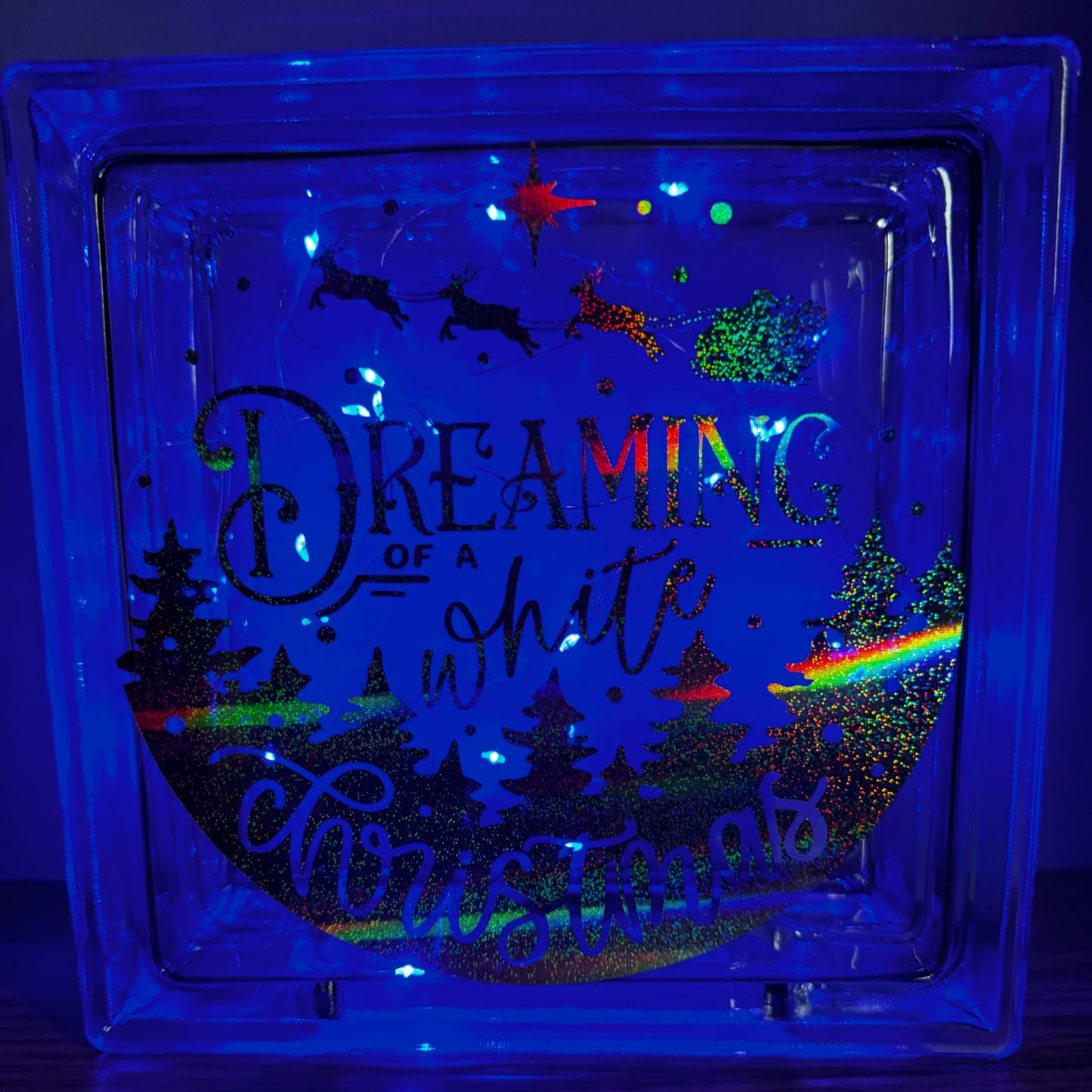 Dreaming of a white Christmas light up glass block