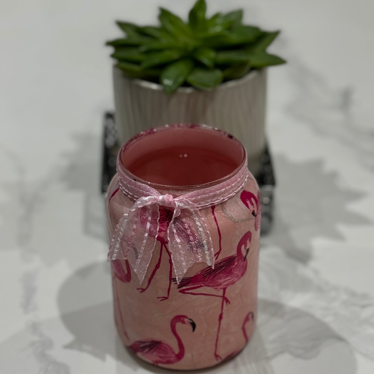 Flamingo glass jar