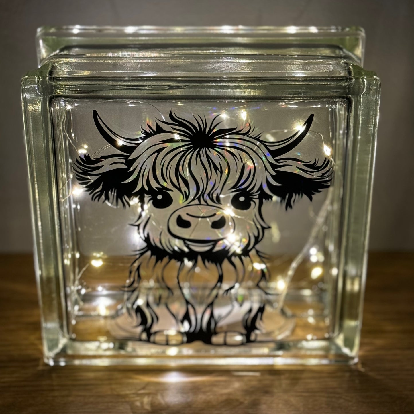 Highland cow light up glass block