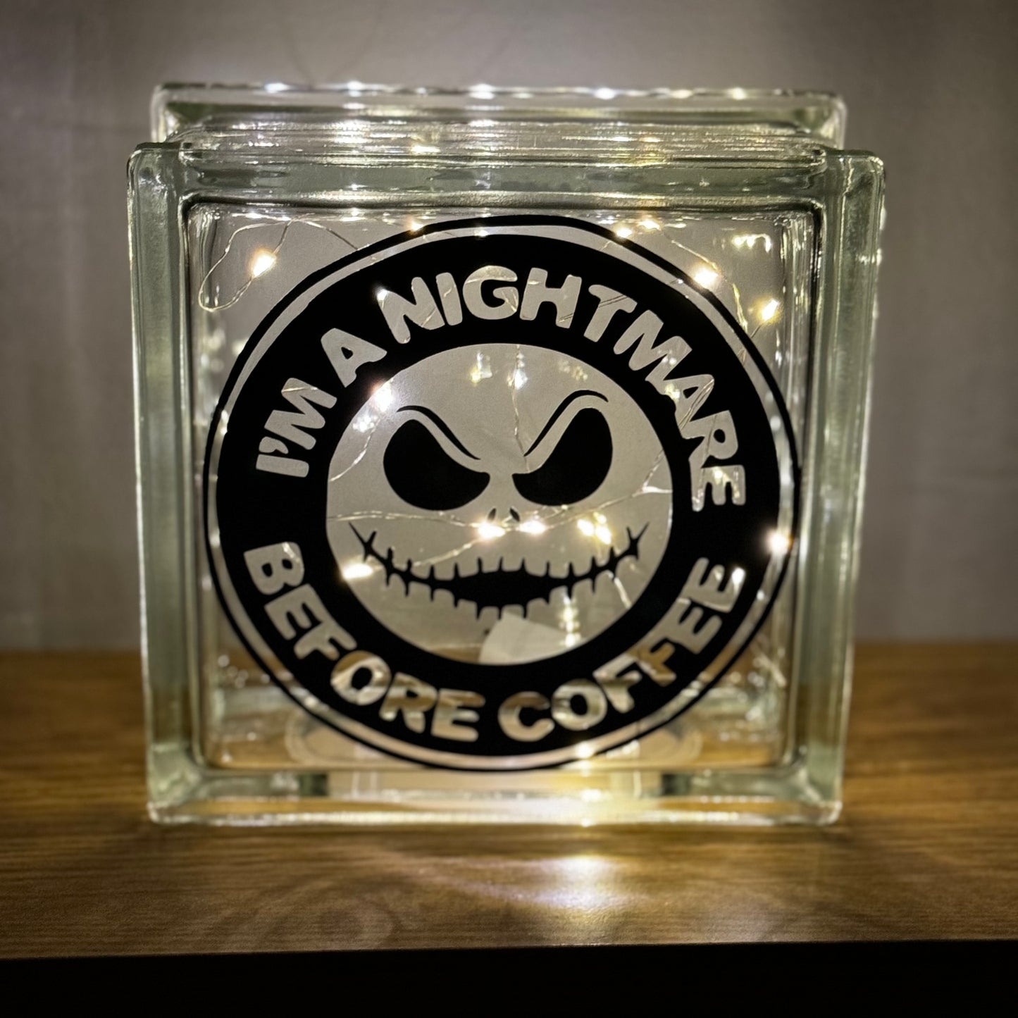 Nightmare before coffee glass light up block