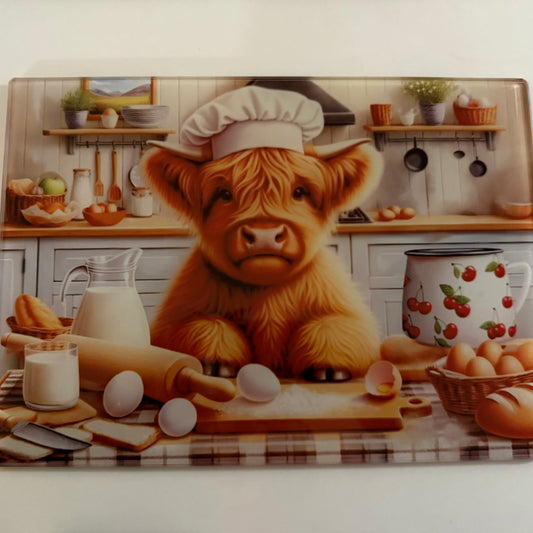 A4 Highland Cow Glass Chopping Board
