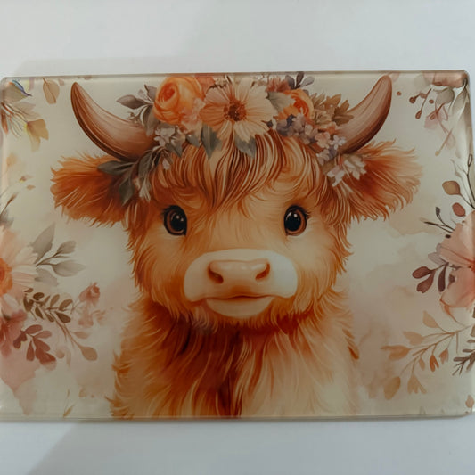 A4 Highland Cow Glass Chopping Board