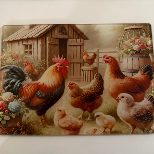 A4 Chicken Glass Chopping Board