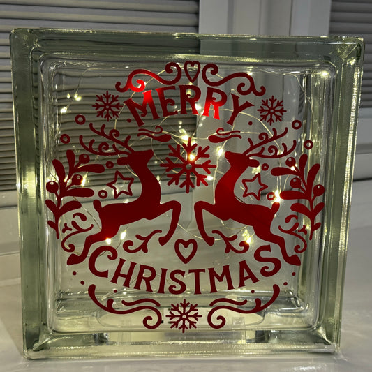 Reindeer design glass block with lights 