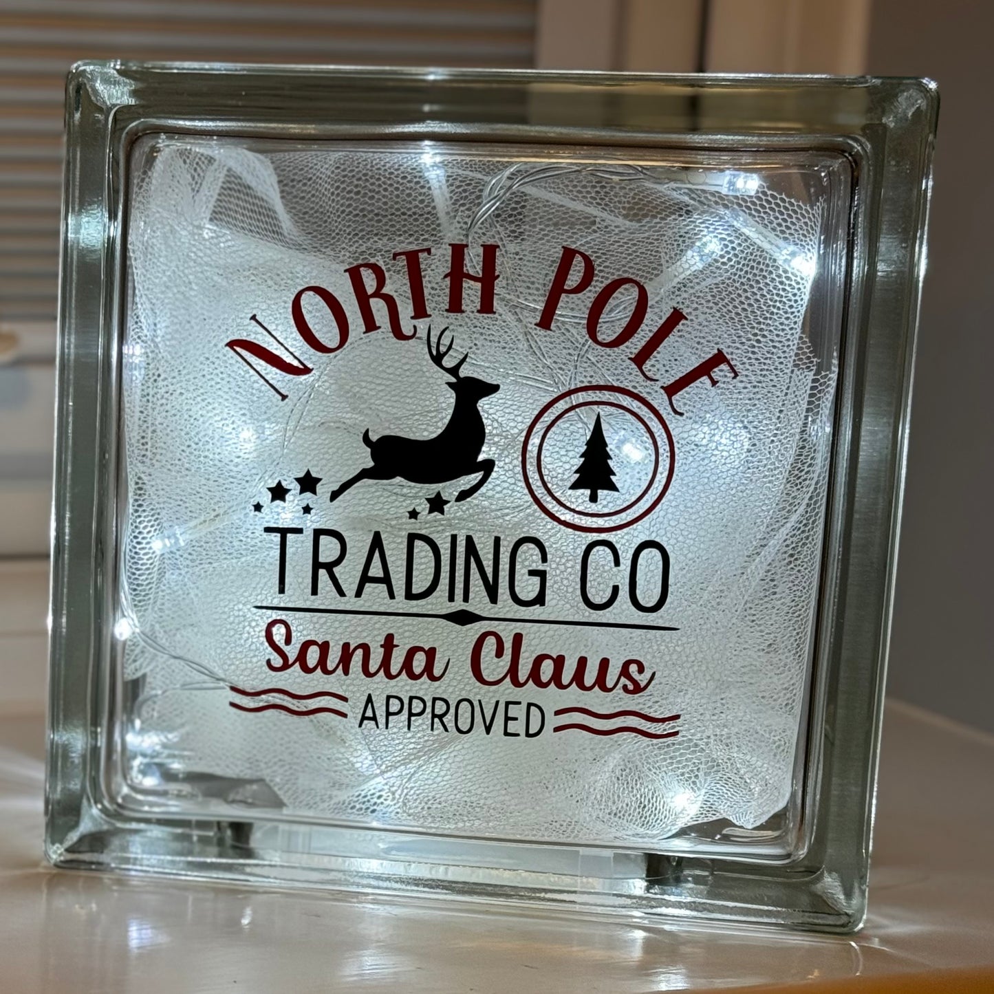 North Pole glass block with lights 