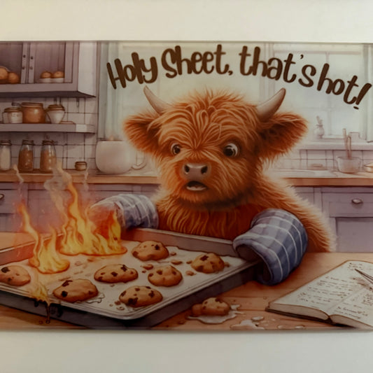 A4 Highland Cow Glass Chopping Board
