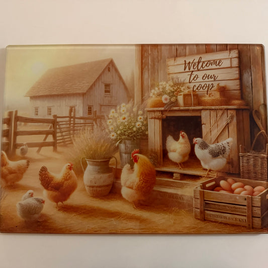 A4 Chicken Glass Chopping Board