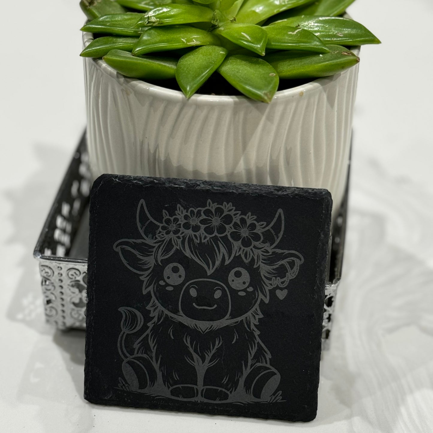 Highland cow slate coaster