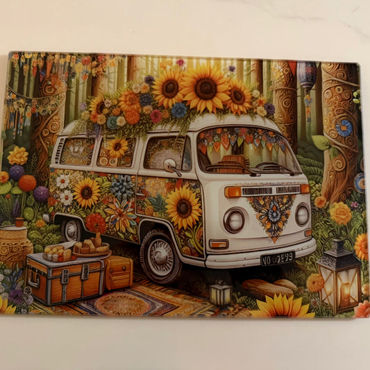 A4 Camper Van Glass Chopping Board
