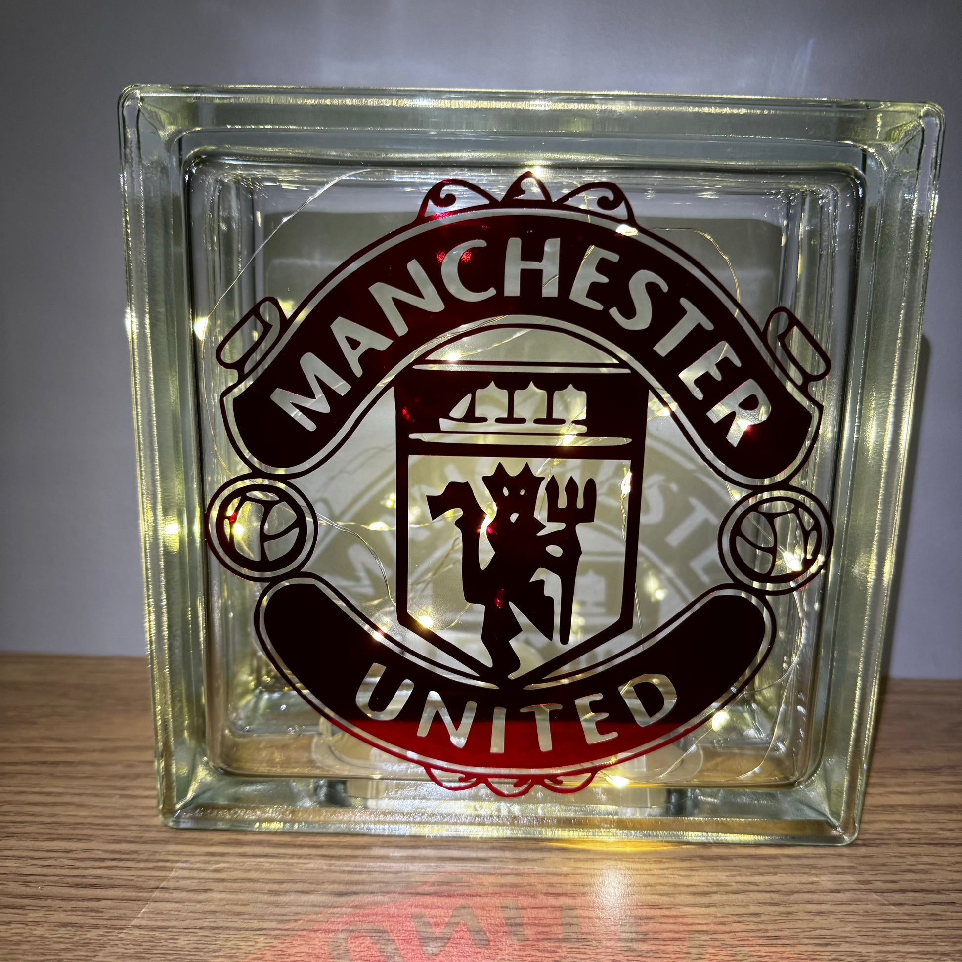 Man U light up glass block 