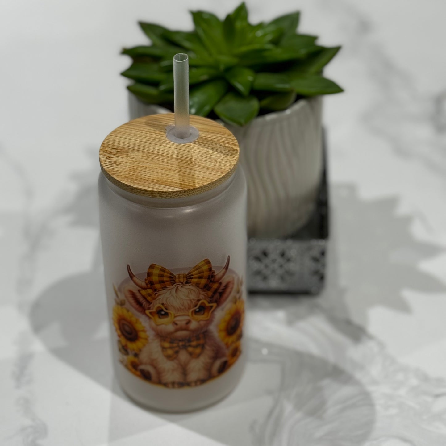 Highland cow glass can tumbler 