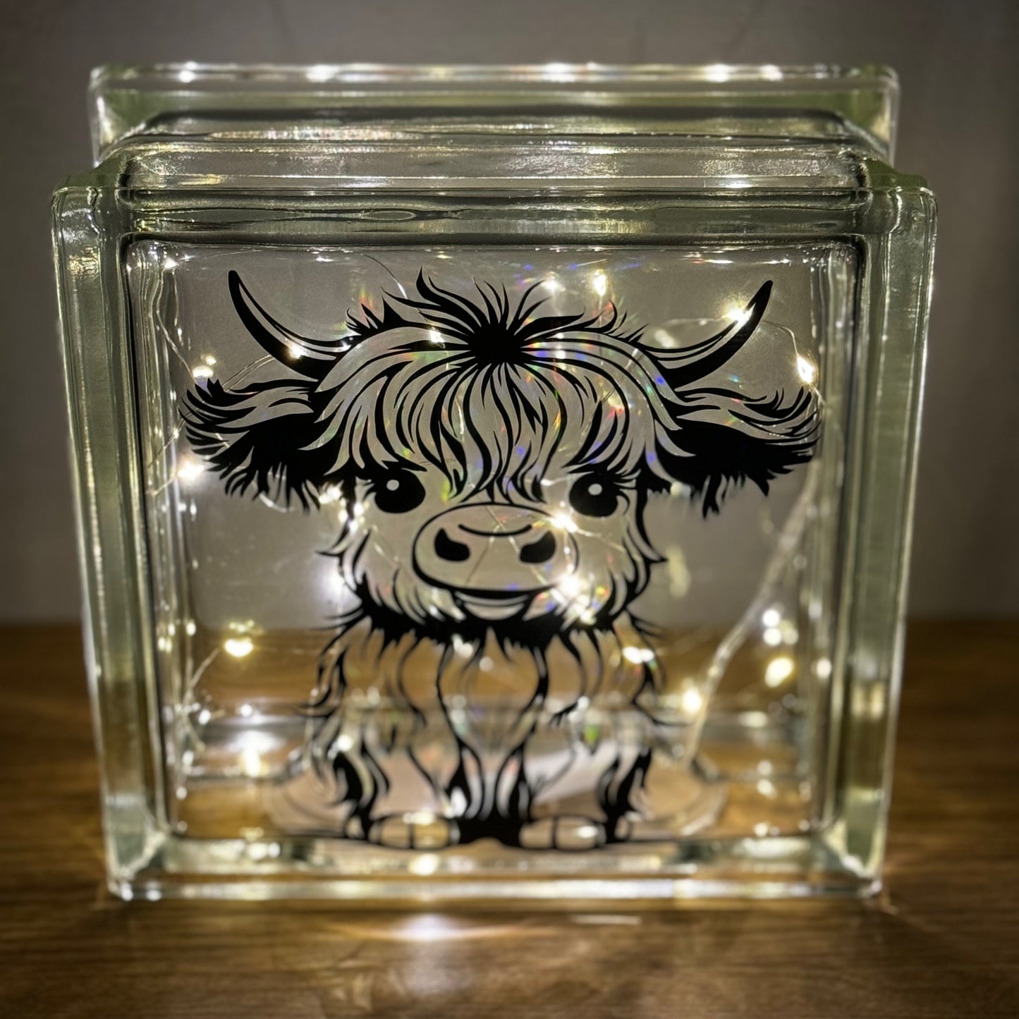 Highland cow light up glass block 