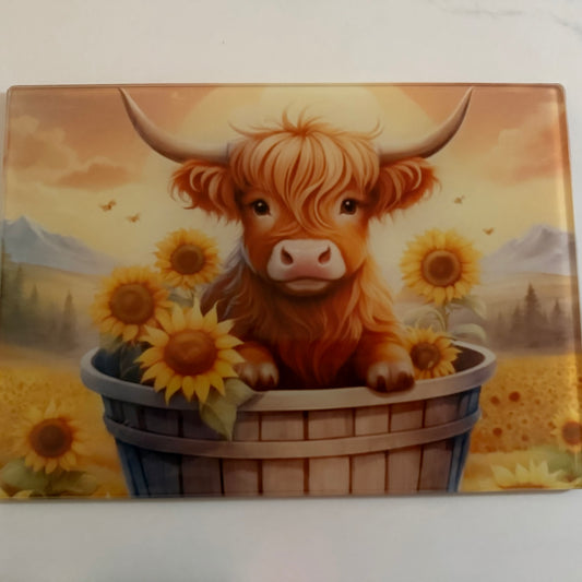 A4 Highland Cow Glass Chopping Board
